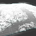 Detailed 3D Model of Urban Buildings with River and Road Network Layout