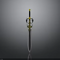 The Decorative Sword With Yellow Hilt Top Black Part And Silver Blade