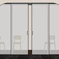 Modern Black Framed Sliding Doors With Frosted Glass And Arched Top In Minimalist Interior