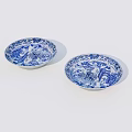 Two Blue And White Ceramic Plates With Traditional Patterns On White Background 3d model