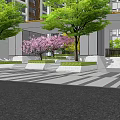 Modern Residential Landscape With High Rise Building Green Trees Neat Lawns And Pedestrian Walkway