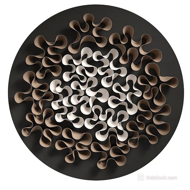 Modern Round Wall Decor With Curved Brown And White Elements On Black Background 3d model