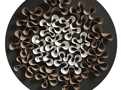 Modern Round Wall Decor With Curved Brown And White Elements On Black Background 3d model