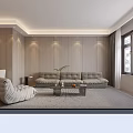 Modern Living Dining Room With Gray Curtains Black TV Glass Coffee Table And White Sofa