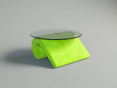 Modern Coffee Table With Glass Top And Vibrant Green Curved Base Design 3d model