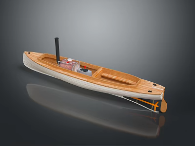 Wooden Steam Boat Model With Interior Seats And Classic Design Features 3d model