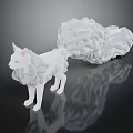 White Paper Art Cat Figure with Red Eyes and Fluffy Curled Tail Design