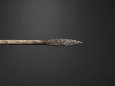 Ancient Primitive Spear With Intricate Carved Spearhead And Wooden Shaft Design 3d model