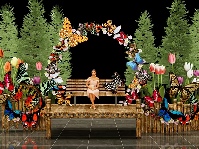 Modern Butterfly Meichen Butterfly Theme Pin-in Photo Butterfly Wreath Seat Fairy Tale Forest Flower Border Butterfly Art Device Tulip Garden Meichen 3d model