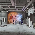 Modern Industrial Public Office Space With Open Layout Concrete Walls Exposed Ceilings And Blue Chairs