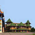 Fun Filled Amusement Park With Various Rides Colorful Pavilions And Lush Green Gardens