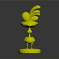 Cartoon Rooster With White Body Red Comb Yellow Beak And Feet On Green Circular Base