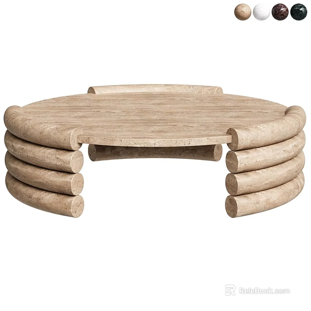 Elegant Natural Round Wooden Coffee Table With Stacked Cylindrical Legs Design 3d model 