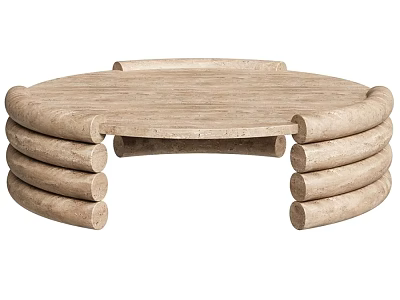 Elegant Natural Round Wooden Coffee Table With Stacked Cylindrical Legs Design 3d model