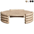 Elegant Natural Round Wooden Coffee Table With Stacked Cylindrical Legs Design