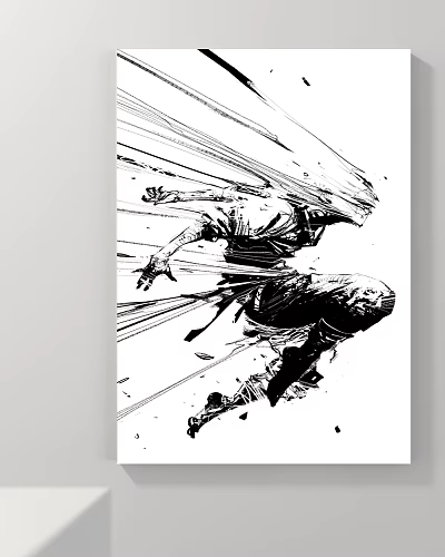 Black and White Abstract Painting Line Art Dynamic Human Figure Showing Speed And Movement 3d model