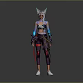 Anime Fantasy Character With Cat Ears Colorful Outfit Striped Pants And White Shoes