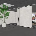 Modern Basement Interior With Skylight Green Plant Gray Walls And Orange Sofa