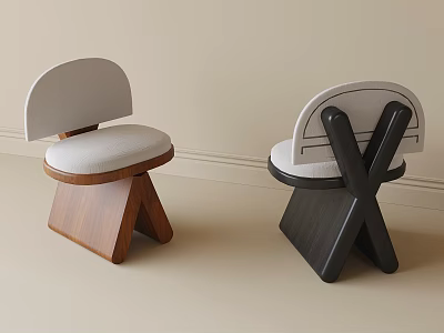 Modern Accent Chairs Featuring Light Upholstery And Wooden Triangular Black Cross Bases 3d model