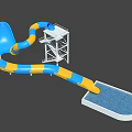 Colorful Spiral Water Slide with Blue Yellow Sections Platform Stairs and Pool