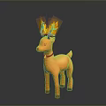 Orange Deer Character With Flaming Antlers And Collar On Dark Background