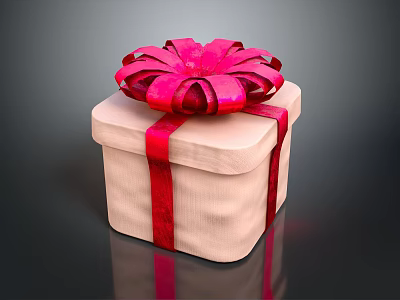 Elegant Decorative Beige Gift Box For Home Decor With Red Ribbon And Pink Bow 3d model