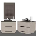 Pair of Modern Light Wood Bedside Tables With Drawers Books And Decorative Ornaments