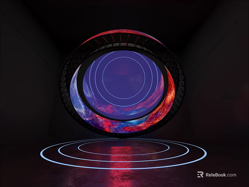 Futuristic Circular Structure With Colorful Gradient Inner Patterns And Concentric Circle Reflections On Dark Background 3d model 