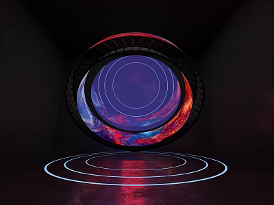 Futuristic Circular Structure With Colorful Gradient Inner Patterns And Concentric Circle Reflections On Dark Background 3d model