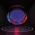 Futuristic Circular Structure With Colorful Gradient Inner Patterns And Concentric Circle Reflections On Dark Background 3d model