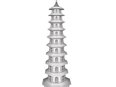 Traditional Multi Story Pagoda Featuring Balconies Windows On Each Floor And Spire Top 3d model