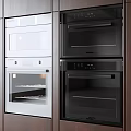 Modern Built-in Kitchen Appliances With White And Black Ovens In Wooden Cabinets