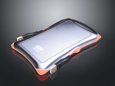 Portable Electronic Device With Silver Surface Orange Edges And Bottom Interfaces 3d model