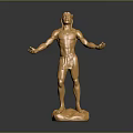 Golden Male Statue With Outstretched Arms Standing On Shiny Base