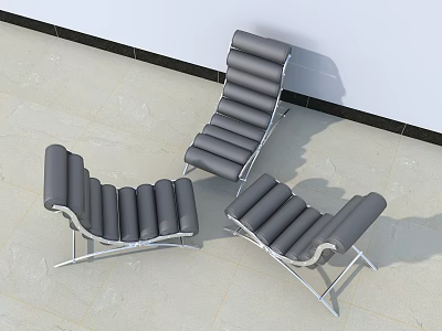 Three Gray Upholstered Lounge Chairs With Metal Frame In Modern Minimalist Interior 3d model
