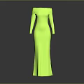 Neon Green Off The Shoulder Long Sleeve Fitted Elegant Evening Dress Design