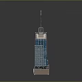 Modern Tall Office Building with Glass Curtain Wall and Green Top Design Elements