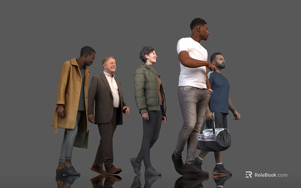 Diverse Group of People Figure Models with Various Outfits Standing Poses 3d model 