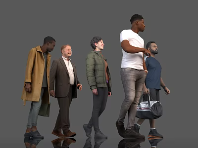 Diverse Group of People Figure Models with Various Outfits Standing Poses 3d model