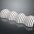 White Wavy Decorative Object With Gold Stripes On Black Reflective Surface 3d model