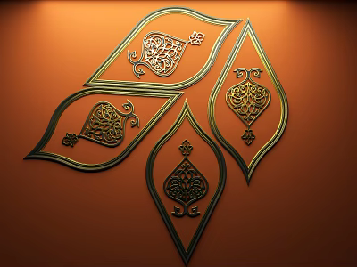 Intricate Decorative Metal Carved Patterns With Filigree Details On Orange Background 3d model