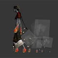 Fantasy Game And Movie Character With Red Outfit Headpiece Flaming Hands And Lava Ground