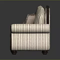 Elegant Classic Three Seater Sofa With Striped Fabric And Brown Trimmed Cushions