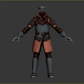 Medieval Style Armor and Robe in Brown Orange with Metallic Plates Gloves and Boots