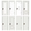 White Hinged Doors With Various Designs Golden Handles And Glass Panels