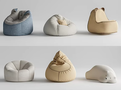 Stylish Bean Bag Chairs With Blue White Beige Colors And Cozy Designs For Home Decor 3d model