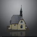 Traditional Church Building With Yellow Exterior Gray Roof Pointed Steeple And Arched Windows