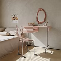 Modern Pink Dressing Table In Bedroom With Oval Mirror Chair And Cosmetics