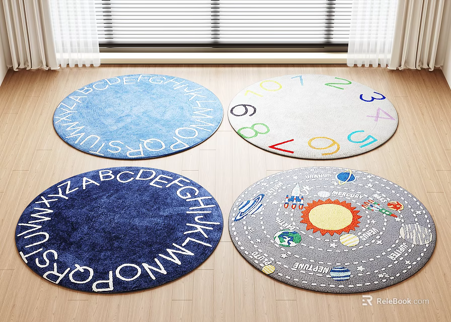 Round Carpets with Alphabet Letters Numbers and Colorful Space Theme Designs 3d model 