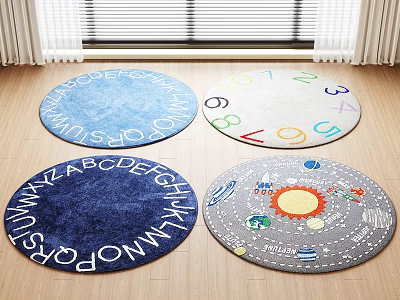 Round Carpets with Alphabet Letters Numbers and Colorful Space Theme Designs 3d model